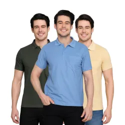 INKKR Men Regular Fit Polo Neck Half Sleeve Solid Casual T-Shirt with Chest Pocket | Pack of 3