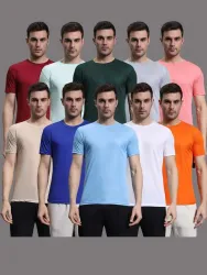 InkTees Pack of 10 Men Solid Round Neck Polyester Multicolor T-Shirt