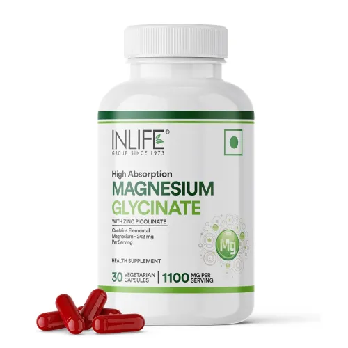 Image of INLIFE Magnesium Glycinate Supplement 1100mg with Zinc Picolinate 52.6mg Per Serving | Chelated Bisglycinate Form for Hi