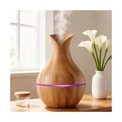 inrorans™ Aroma Diffuser with Wooden Finish, Ultrasonic Essential Oil Diffuser & Humidifier, LED Night Light, Quiet Air Freshener for Home Bedroom Office Spa (Light)
