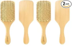 INSIME Bamboo Hair Brush with bamboo bristles | Wooden Hair Brush for Women & Men | Wooden Brush for Hair Large Hairbrush for Women | Paddle Hair Brush Paddle Brush for Women (Pack of 2)