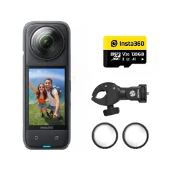 insta360 X4 Motorcycle Bundle- 8K Waterproof 360 Action Digital Camera, 4K Wide-Angle Video, Removable Lens Guards, 135 Min Battery Life, Ai Editing, Stabilization, for Sports, Travel,Black