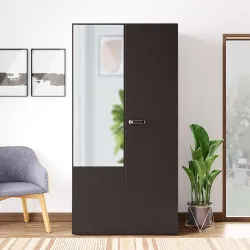 Interio by Godrej Auraline Men Basic 2-Door Steel Almirah | Cupboard for Clothes, Textured Coffee Brown, 1-Year Warranty, 3 Shelves, 1 Drawer and Mirror