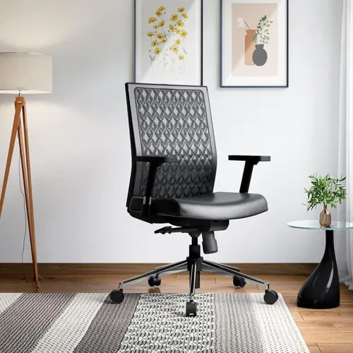 Image of Interio by Godrej Elite Mid Back Leatherette Ergonomic Office Chair (Black)