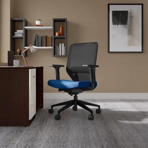 Image of Interio by Godrej Greta Mid Back Black Body Fabric Ergonomic Chair (Royal Blue)