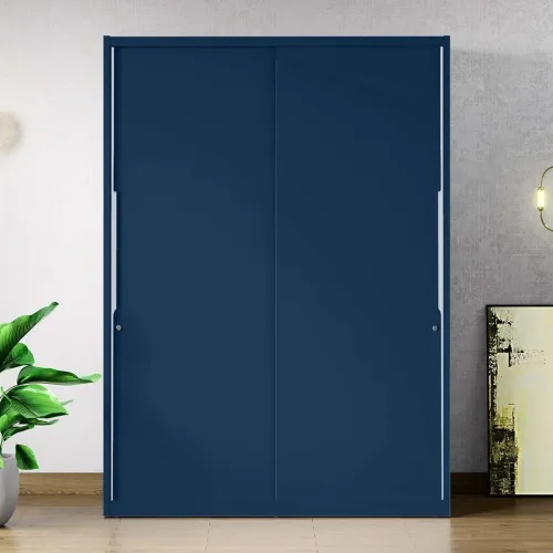 Image of Interio by Godrej Slide N Store Pro Plus 2-Door Wardrobe | Matte Finish, Textured Phiroja Blue, Carbon Steel