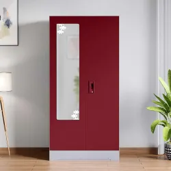 Interio by Godrej Slimline 2 Door M2 Steel Almirah with Locker | Carmine Red ,1-Year Warranty, 1 Locker, 4 Shelves