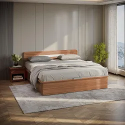 Interio by Godrej Bed, Juno Queen Size Engineered Wood Bed with Box Storage, 1-Year Warranty, Brown, Prelaminated Particle Board