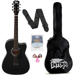 Intern INT-38C-BK-G 38 Inches basswood Cutaway Right Handed Acoustic Guitar Kit, With Bag, Strings, Pick And Strap (Blac