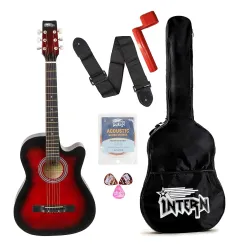 Intern Right hand Acoustic Guitar Kit, With Bag, Strings, Pick, Strap and String Winder (38 inch Red, 38)