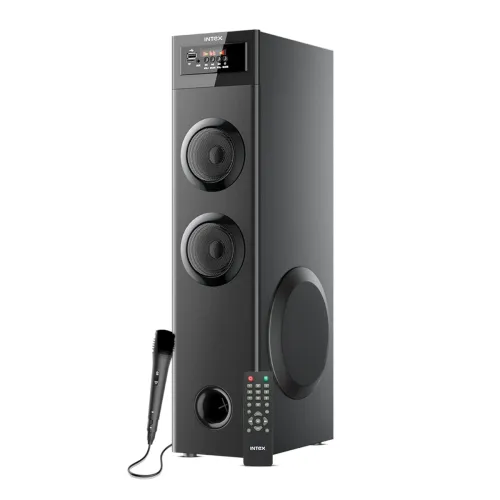 Image of Intex 700-S Multimedia 70 W Bluetooth Tower Speaker | Wired Karaoke Mic | Party Speaker & 5.25 Inch Woofer | LED Display