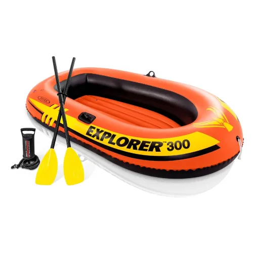 Image of Intex Explorer 300, 3-Person Inflatable Boat Set with French Oars and High
