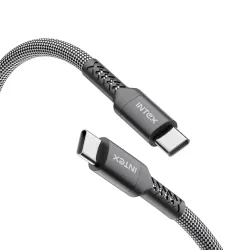 Intex Speed Max 65W Fast Charging Braided Type C to Type C Cable, 480Mbps, Trangle Free, Data Sync Cable Compatible For Laptop, BT Speaker, Mobile, Tablet, TWS & Other Type C Devices- Black
