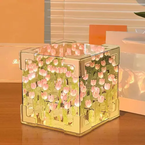Image of inulec ABS Tulip Night Light, Handmade DIY Cube Mirror Light with 20