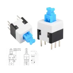 INVENTO 2Pcs 7 x 7mm PCB Mount Tactile Push Button Switch Self Latching Locking DPDT 6 Pin DIP