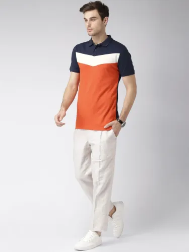 Image of INVICTUS Men Orange Navy Colourblocked