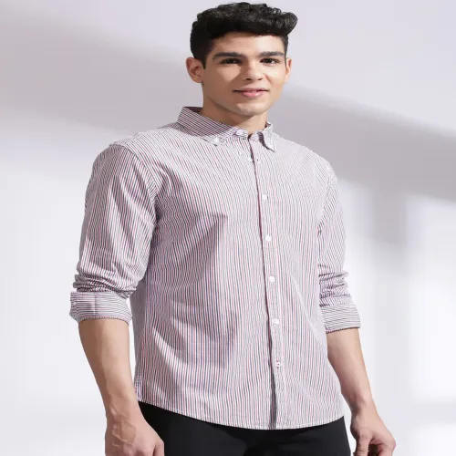 Image of INVICTUS Men Standard Slim Fit Vertical Striped Pure Cotton Casual Shirt