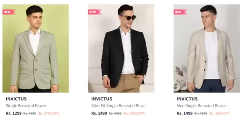 Image of INVICTUS Notched Lapel Men's Blazer Starting At ₹1299