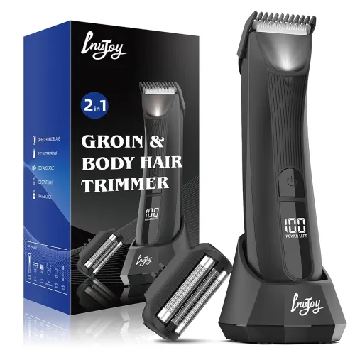 Image of INVJOY Pubic Hair Trimmer for Men Electric Body Hair Clipper, Groin & Body Hair Shaver with Charging Dock for Balls, Wat