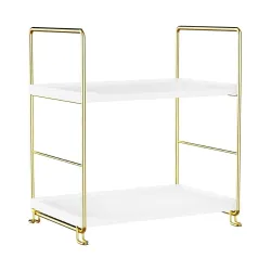 Iron 2 Tier Counter Top Organizer I Bathroom Organizer Stand I Desk Organizer I Multi-Purpose Storage Countertop Racks For Kitchen (Gold-2Tier-Rectangle)