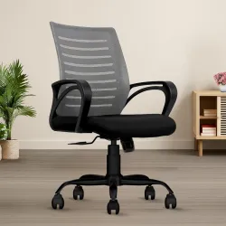 Irvine Mid Back Mesh Chair | Ergonomic Office, Study, Revolving, Computer Chair for Work from Home with 3 Years Limited Warranty, Heavy Duty Metal Base, Seat Height Adjustable (Grey)