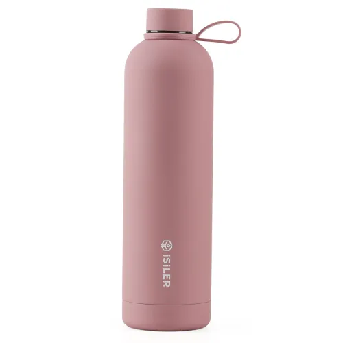 Image of ISILER 1 liters Insulated Bottle, Stainless Steel Thermal Bottle with Silicone Handle, 24 Hours Hot and Cold, Leak Proof