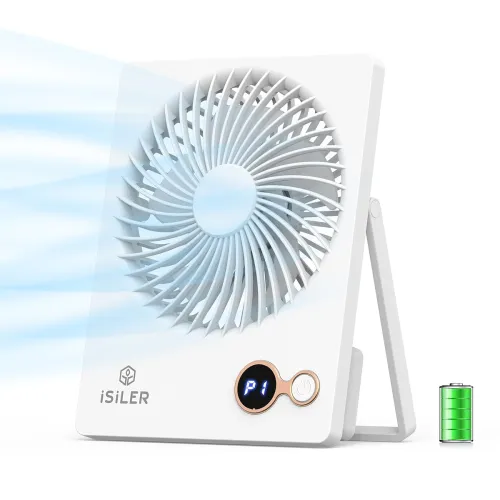 Image of ISILER Small Desk Fan, 1200mAh Portable USB Fan with 3 Speeds Airflow, Small Personal Fan with 180° Adjustable Tilt Angl