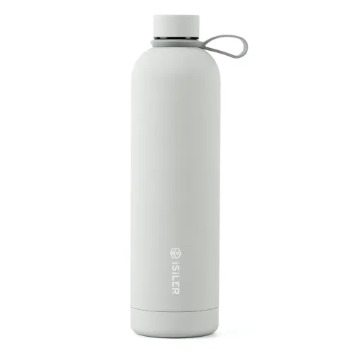 Image of ISILER 1 liters Insulated Bottle, Stainless Steel Thermal Bottle with Silicone Handle, 24 Hours Hot and Cold, Leak Proof
