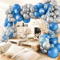 ITAF Silver & Blue Metallic Finish Shiny Balloons For Birthday Po50