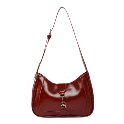 ITALISH Glossy Leather Saddle Shoulder Bag for Women Zipper Closure Gold-Tone Hardware