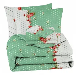 IVAZA Microfiber 220 GSM 4 Piece Comforter Double Bed,Bedding Set- One King Size Ac Comforter with 1 Flat Bedsheet (90x90 inch) & 2 Pillow Covers Green