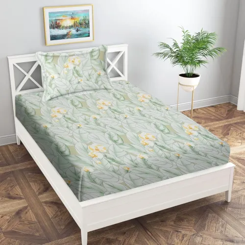 Image of IVAZA Cotton Bedsheet Single 240TC Green Leaf