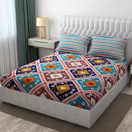 Image of IVAZA Fitted Bedsheet with 2 Pillow Cover