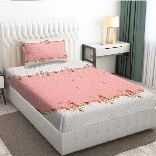 Image of IVAZA Glace Cotton Single Bedsheet with 1 Pillow Covers | Soft Thread Count 144 Brushed Glace Cotton