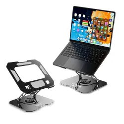 iVOOMi Blak Laptop Stand for Desk with Cooling Vent, Adjustable 360° Rotating Metal Laptop Stand, Foldable Laptop Riser for 10-19 Inch Laptops