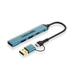 iVOOMi NEXUS401C USB Hub, 2-in-1 Type-C & USB to 4-Port USB 3.0 Hub, Aluminium Hub with Gold-Plated Connector for Laptop