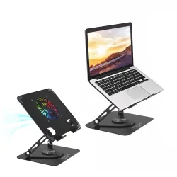 iVOOMi Windy 360° Rotating RGB Cooling Laptop Stand for Desk, Adjustable Metal Laptop Stand, Double-Head USB Interface, Ergonomic Riser for 10-19 Inch Laptops
