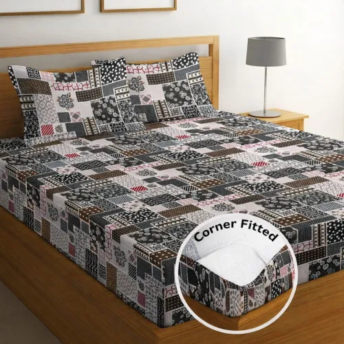 Image of IWS Multicoloured Geometric Bedsheet with 2 Pillow Covers