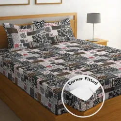 IWS Multicoloured Geometric Bedsheet with 2 Pillow Covers
