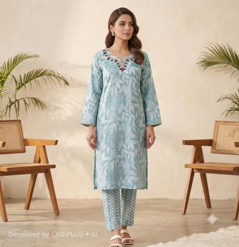Image of IYISANS Women Cotton Blend Kurta Pant Set