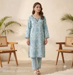 IYISANS Women Cotton Blend Kurta Pant Set
