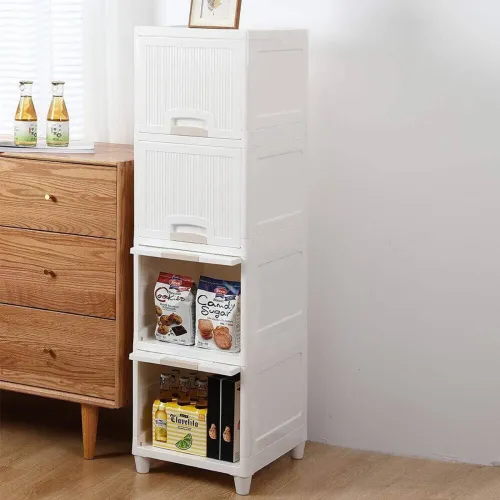 Image of J K INTERNATIONAL 4 Drawer Plastic Storage Cabinet White