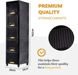 J K INTERNATIONAL 5 Compartments Plastic Chest of Drawers (Black)