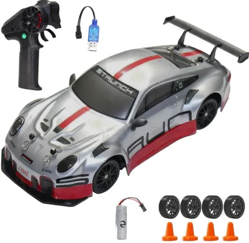 Image of J K INTERNATIONAL Racing Remote Control Car | Mini High Speed 4*4 Car Rechargeable Lithium Battery (Red, Silver)