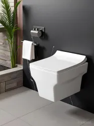 JABON BAGNO Ceramic Western Toilet/Wall Hung Commode/Soft Closing Toilet Seat/P Trap - White Wall Hung Western Commode (White)