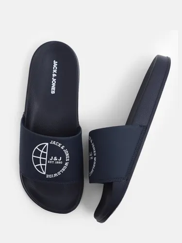 Image of JACK & JONES Men Slides (Blue, Black , 7)