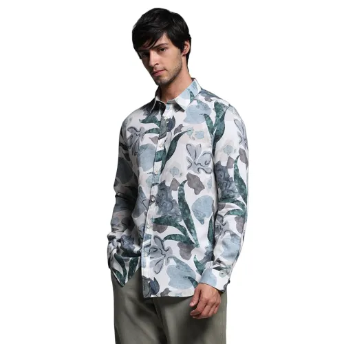 Image of Jack & Jones Men Spread Collar Floral Printed Lyocell Slim Fit Casual Shirt