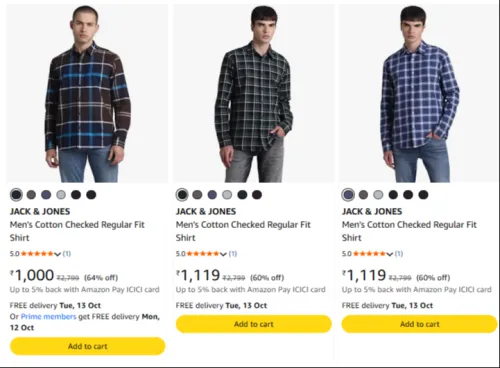 Image of Jack & Jones Men's Cotton Checke Regular Fit Shirt at up to 80% Discount