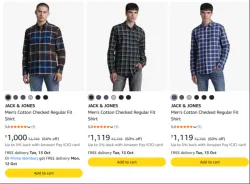 Jack & Jones Mens Cotton Checke Regular Fit Shirt at up to 80% Discount