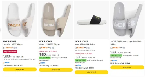 Image of JACK & JONES Men's Slippers starting ₹300 